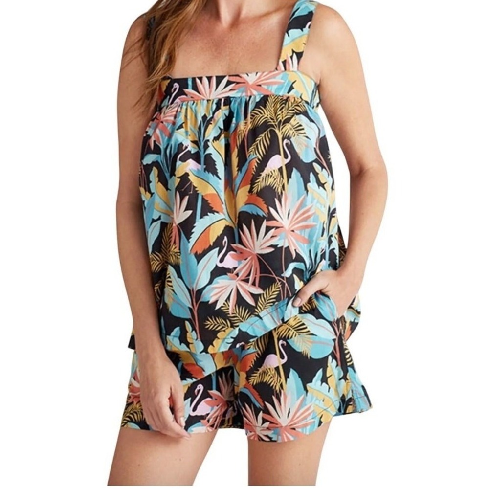 The Company Store Womens Tropical Flamingo Cotton‎ Voile Pajama Short Set Large